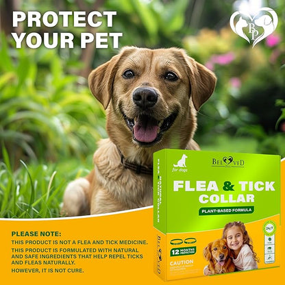 Natural Flea & Tick Repellent Collar for Dogs – Plant-Based, Waterproof, 6-Month Pest Protection – Adjustable, Safe (1 Pack, 2 Count)