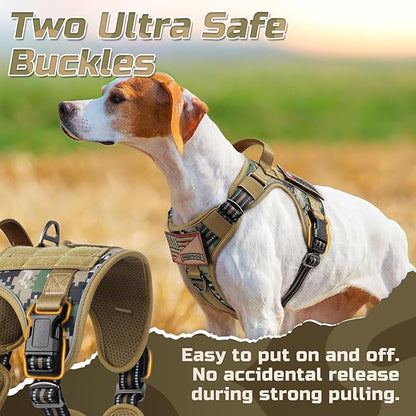 rabbitgoo Tactical Dog Harness Medium Sized Dog, No Pull Military Service Vest with Handle & Molle, Easy Control for Training Walking, Adjustable Reflective Straps, Brown camo, M