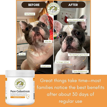 Wholistic Pet Organics Colostrum for Dogs & Cats - Bovine Colostrum Powder - Cat & Dog Allergy Relief, Immune Support & Itching Skin Relief - Cat and Dog Vitamins for Itchy Skin - 2 oz - 140 Scoops