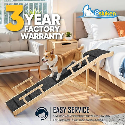Dog Ramp for Bed with Rails, 64" Long Foldable Pet Ramp for Small Large Dogs, Dog Ramps for High Beds with Safety Side Railng, 6 Adjustable Heights 24" to 30" Up to 220LBS (Black, 63" X 17inch)
