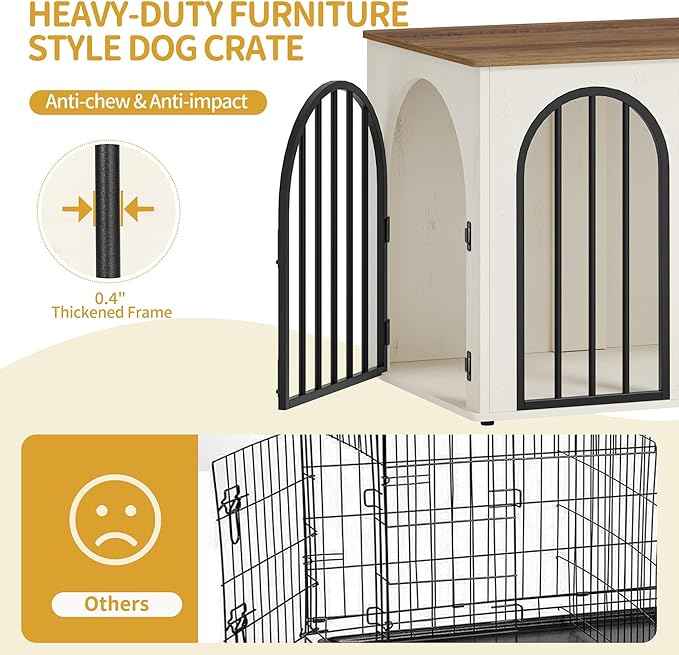 Hzuaneri 26.8'' Wooden Dog Crate Furniture, Indoor Dog Kennel Dogs Cage for Small Dogs, Heavy Duty Dog Crates Decorative Pet House End Side Table TV Stand, White Brown DFC85514B