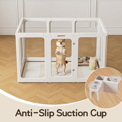 Jalove 30" H Clear Acrylic Plastic Dog Playpen Indoor, 10PCS for Puppy Cat Rabbit Ferret Transparent Pet Pen, Easy Assemble Whelping Crate Kennel Cage Enclosure, Ideal for Small to Medium Dogs, White