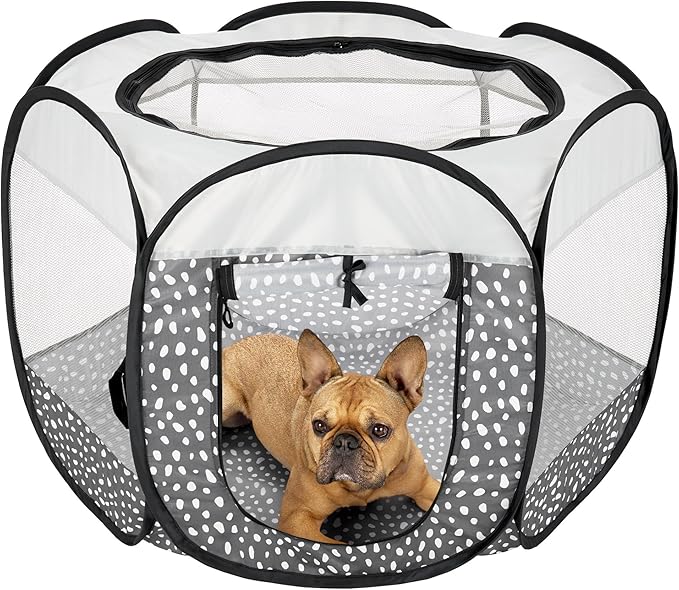 Furhaven Portable Dog Playpen Cat Tent, Pet Playground,Kennel Foldable Indoor Outdoor Zippered Puppy Crate - Gray Pebbles, Small