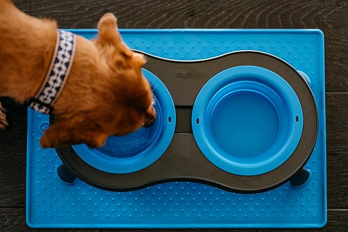 Dexas Pets Double Elevated Pet Feeder, Pro Blue, Small/1 Cup Capacity Bowls (PW1004322194) (Pack of 2)
