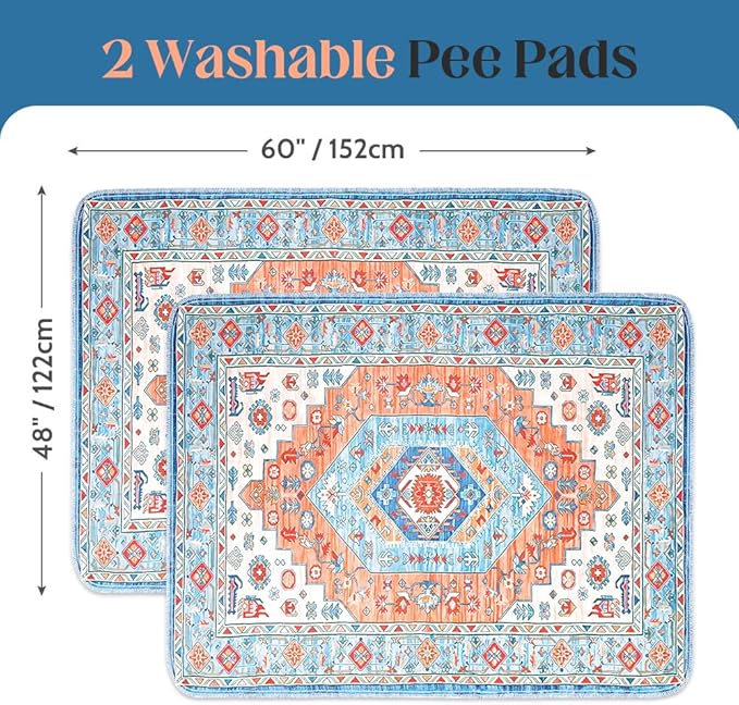 Washable Pee Pads for Dogs 2 Pack Reusable Puppy Training Pads 60"x48" Super Absorbent Waterproof Dog Training Pads, Non-Slip Potty Pads Whelping Pads Litter Mat Pet Supplies - Orange/Mix