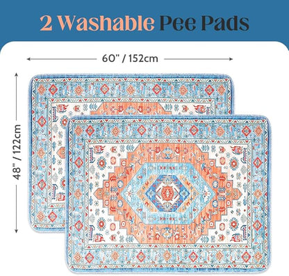 Washable Pee Pads for Dogs 2 Pack Reusable Puppy Training Pads 60"x48" Super Absorbent Waterproof Dog Training Pads, Non-Slip Potty Pads Whelping Pads Litter Mat Pet Supplies - Orange/Mix