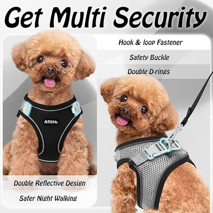 AIITLE Escape Proof Dog Harness - Step in Adjustable Dog Harness No Choke Over with Breathable Mesh and Quick-Release Buckle for All Weather- Outdoor Walking, Training for Medium Dogs Black XL