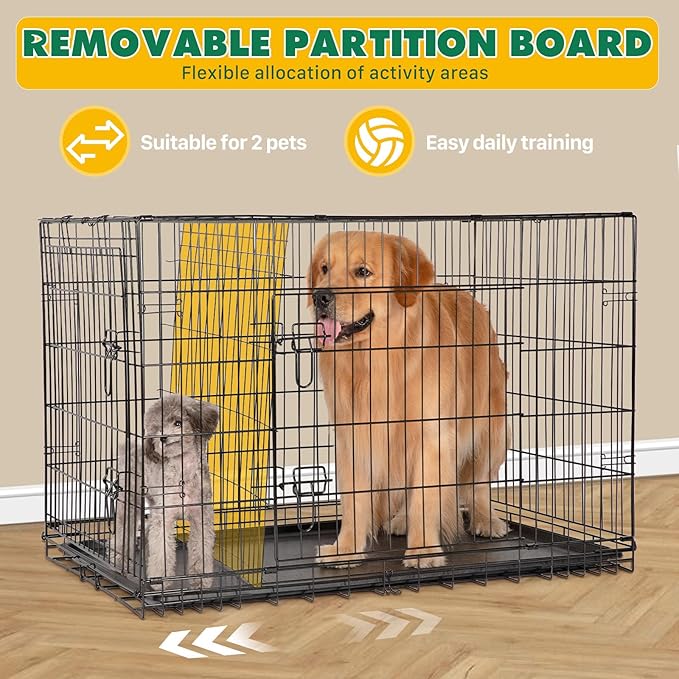 DUMOS Dog Crate, 36 Inch Medium Double Door Dog Cage with Plastic Leak-Proof Pan Tray, Folding Metal Wire Pet Kennel for Indoor, Outdoor, Travel, Black