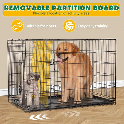 DUMOS Dog Crate, 36 Inch Medium Double Door Dog Cage with Plastic Leak-Proof Pan Tray, Folding Metal Wire Pet Kennel for Indoor, Outdoor, Travel, Black