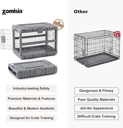 ZOMISIA Collapsible Dog Crate for Large Dogs - 36"L Heavy Duty Dog Kennel No Tools Required with 4 Sides Steel Foldable Cage for Dogs Indoor Furniture, Portable Carrier with 2 Smooth Wheels, Gunmetal