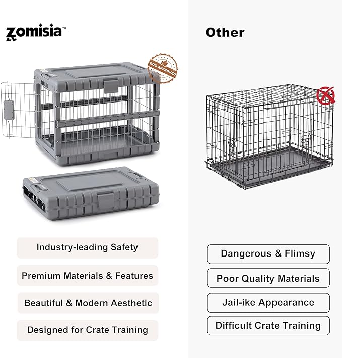 ZOMISIA Collapsible Dog Crate for Dogs - 28" L Heavy Duty Dog Kennel No Tools Required with 4 Sides Steel Foldable Cage for Dogs Indoor Furniture, Portable Carrier with 2 Smooth Wheels, Gunmetal
