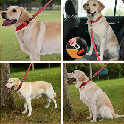 Annchwool Adjustable Dog Collar and 5FT Leash Set with Heavy Duty Metal Buckle–Comfortable Lining Reflective Collar & Dual-Handles for Small,Medium Large Dogs Walking,Running(Red Set,S:13''-17'')