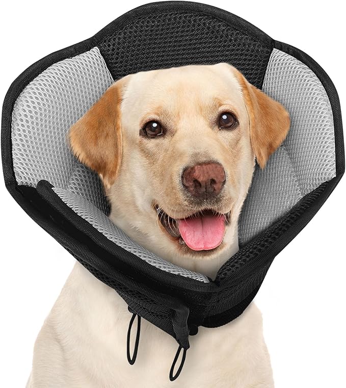 AOFITEE Large Dog Cone - Soft Dog Cone Stop Licking, Adjustable Extra Large Cones Dogs for Wound Healing, Pet Elizabethan Cones Collar After Surgery, XL Fabric Pet E-Collar, Black X-Large