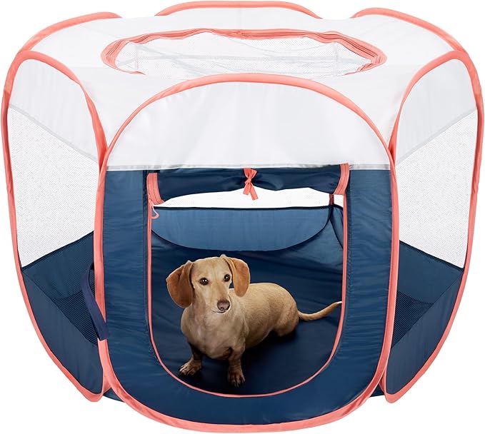 Furhaven Portable Dog Playpen Cat Tent, Pet Playground,Kennel Foldable Indoor Outdoor Zippered Puppy Crate - Navy, Medium