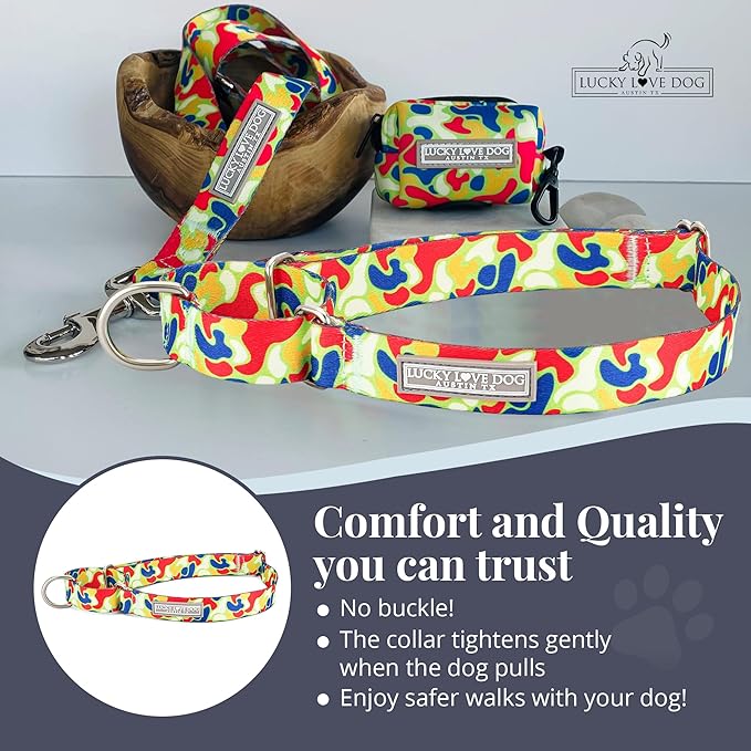 Lucky Love Dog Martingale Dog Collar - Adjustable, No-Slip, Durable, & Soft Webbing Collar for Male and Female Dogs Ideal for Training & Walking - Oscar, Small