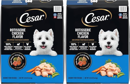 Cesar Small Breed Dry Dog Food for Small Dogs,Rotisserie Chicken Flavor and Spring Vegetables Garnish,12 lb Bag,(Pack of 2)