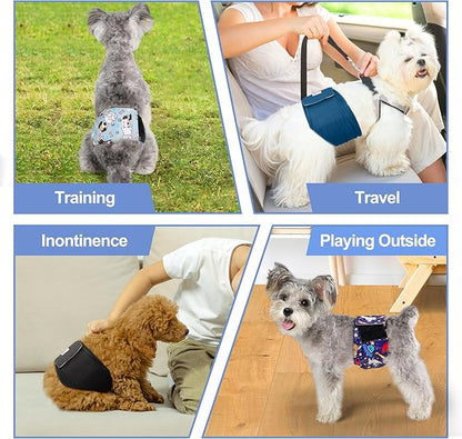 5 Pack Dog Diapers Male Reusable, Premium Belly Bands for Dogs, High Absorbing Male Dog Pee Wraps for Doggie in Incontinence or Excitable Urination and Training Black XS