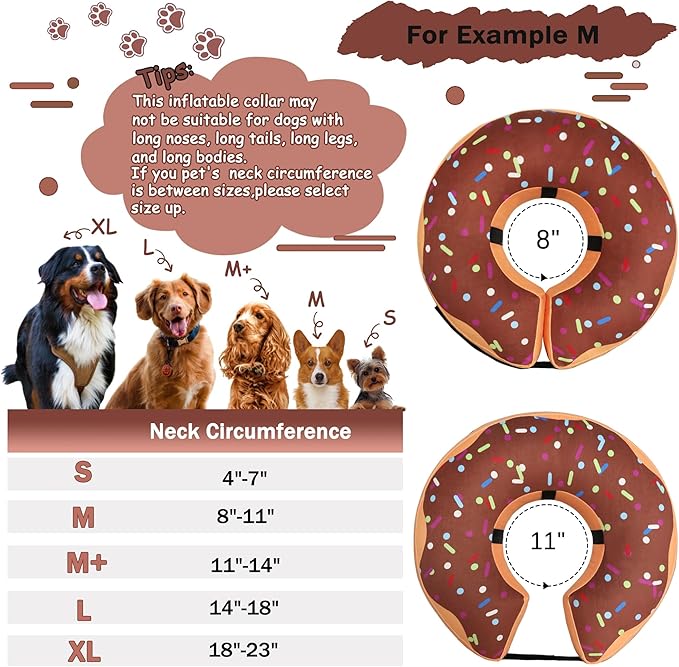 Recovery Donut Collar for Dogs & Cat,Inflatable Dog Cone Collar Alternative After Surgery,Soft Dog Cone for Large Medium Small Pet, Adjustable Pet Neck Donut(Brown,Small)