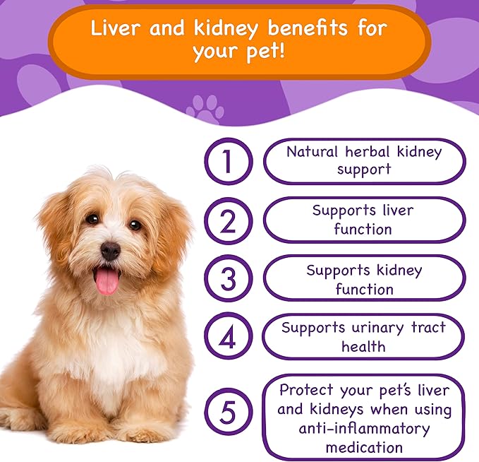 Liver & Kidney Vitamins Supplements for Dogs, SAM-E & Silymarin - Liver Function, NMN & CoQ10 - Anti-Aging, Rehmannia & Rhubarb - Natural Herbal Kidney Support, Cranberry - UT Health