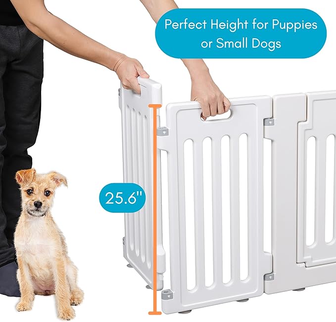 BIRDROCK HOME Dog Playpen w/Door, 8 Panel, 25.6in H | Strong Plastic, Non-Slip Puppy Playpen, Secure Pet Gate | Indoor Outdoor Fence | Configurable Panels | Small Pets - White