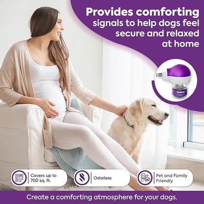 TopSum Calming Diffuser for Dog: Dog Pheromones Calming Diffuser Plug for Stress, Barking, Chewing, Pee Accidents & Separation Behaviors (Purple– 4 Refills)