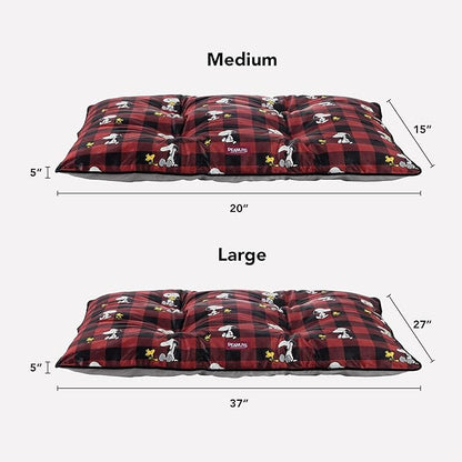 Berkshire Peanuts® Square Dog Bed, Suedemink Fleece Pet Mat with Waterproof & Non-Slip Bottom, Soft Plush Dog Mat for Crate, Couch, or Floor, Machine Washable(Snoopy Everyday Buffalo Plaid, Medium)