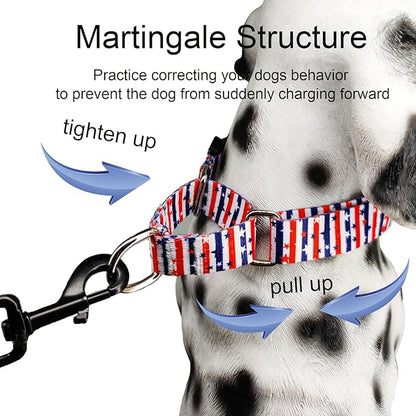 American Flag Martingale Collar 4th of July Star Holiday Dog Collar with Buckle Adjustable Pet Collars (Red Blue Patriotic Stripes, Small)
