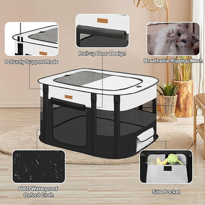 Dog Playpen - Foldable Cat Play Pens for Pubby,Kitten, Rabbit,Portable Pet Tent with Carring Bag for Indoor/Outdoor Travel Camping (Black-Large)