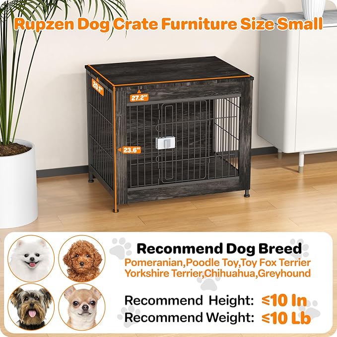 Dog Crate Furniture, Wooden Dog Crate 27in, Decorative Cage with End Table for Dog Indoor Kennel, High Anxiety Dog, Escape-Proof Locks for All Breeds