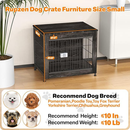 Dog Crate Furniture, Wooden Dog Crate 27in, Decorative Cage with End Table for Dog Indoor Kennel, High Anxiety Dog, Escape-Proof Locks for All Breeds