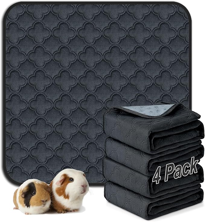 FunFurry Washable Guinea Pig Cage Liner - 4 Pack Reusable Washable Pee Pads，Waterproof Guinea Pig Bedding for Small Animal - Rabbit Bunny Hamster Puppy (Dark Grey, 12" X 12" - 4 Pack)