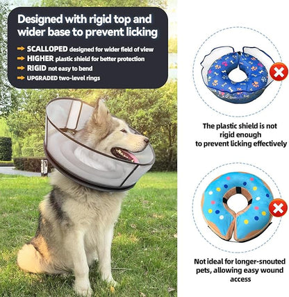 Upgraded Inflatable Dog Cone After Surgery, Adjustable Soft Dual-Ring Dog Cone Collar with Detachable Anti-Licking Shield (XL, Grey)