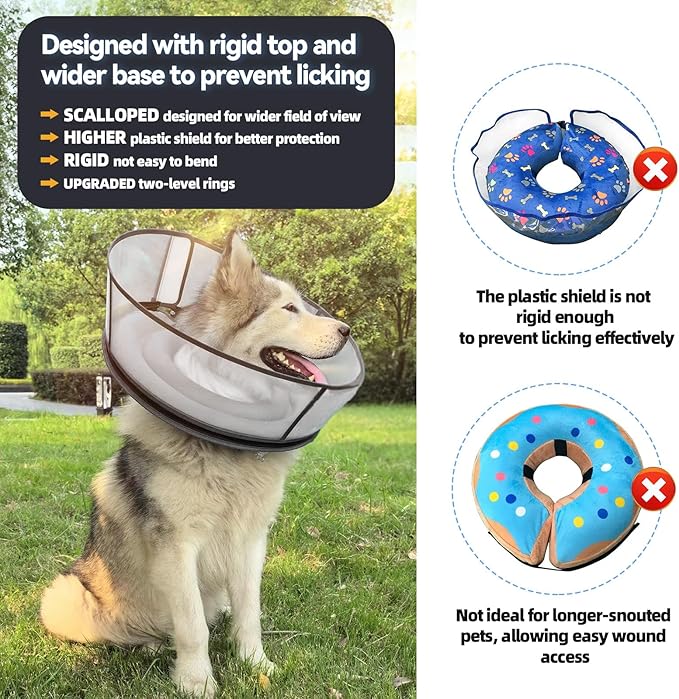 Upgraded Inflatable Dog Cone Collar for Dogs After Surgery,Adjustable Soft Elizabethan Collar for Medium Large Dogs,Comfortable Dual-Ring Dog Cone with Detachable Transparent Anti-Licking Shield（M