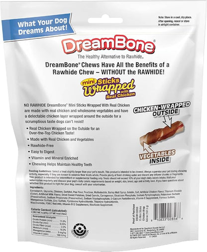 DreamBone Mini Sticks Wrapped With Real Chicken, Rawhide Free Dog Chew Sticks, 15 Count