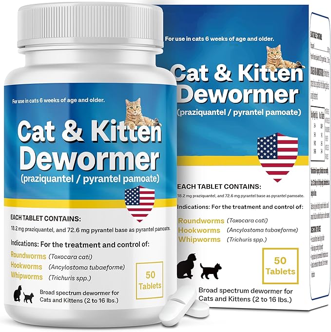 Praziquantel & Pyrantel Pamoate for All Wormers, Tapeworms, Hookworms, Roundworms, 50 Tablets