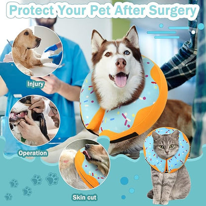 Recovery Donut Collar for Dogs & Cat,Inflatable Dog Cone Collar Alternative After Surgery,Soft Cone for Large Medium Small Dog,Adjustable Pet Neck Donut(Blue,X-Large)
