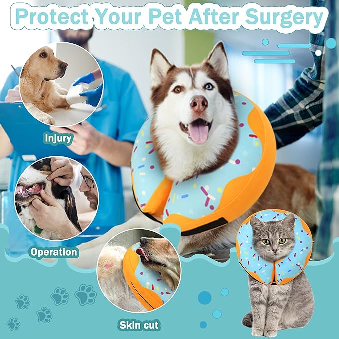 Recovery Donut Collar for Dogs & Cat,Inflatable Dog Cone Collar Alternative After Surgery,Soft Cone for Large Medium Small Dog,Adjustable Pet Neck Donut(Blue,Large)