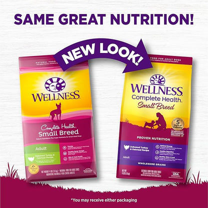 Wellness Complete Health Small Breed Adult Dry Dog Food, Wholesome Grain Kibble, Natural, Turkey and Oatmeal Recipe, 4 lb Bag