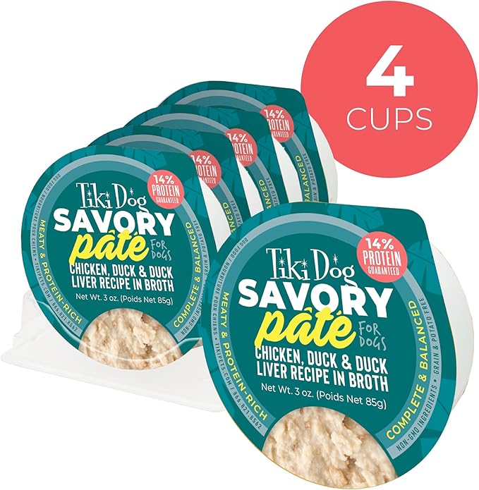 Tiki Dog Pate Wet Cat Food, Chicken, Duck & Duck Liver, 3 oz. Cup (4 Count)