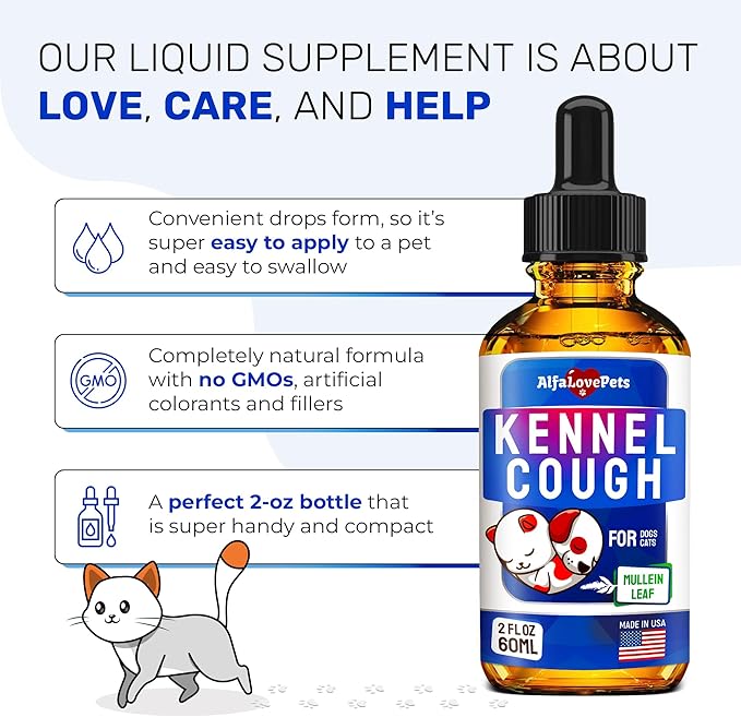Kennel Cough Treatment for Dogs & Cats – Dog Cough Suppressant Helps with Allergies, Runny Nose, Sneezing – for All Breeds & Sizes – Mullein Leaf and Calendula – 2 Oz