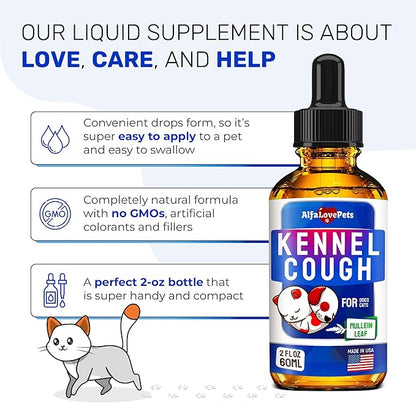 Kennel Cough Treatment for Dogs & Cats – Dog Cough Suppressant Helps with Allergies, Runny Nose, Sneezing – for All Breeds & Sizes – Mullein Leaf and Calendula – 2 Oz