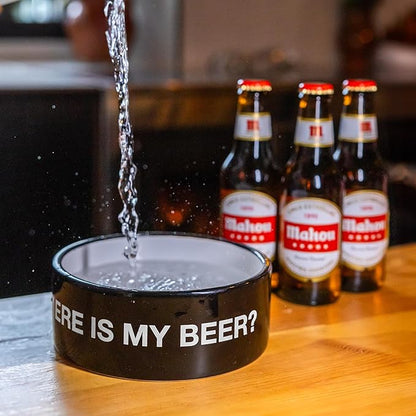 Fisura Ceramic Dog Bowl – Original Black Pet Dish Where is My Beer? – 25 oz Capacity for Small, Medium & Large Dogs – Food & Water Bowl, 6.3 x 6.3 x 2.4 in