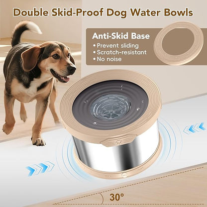 UPSKY Dog Water Bowl No Spill 12L Stainless Steel, 3.17 Gallon Large Capacity Spill-Proof Dog Bowls, Non-Slip Slow Drinking Anti-Splash Bowl for Large Messy Drinkers, No Mess Indoor/Outdoor Use, Beige