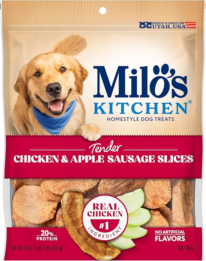 Milo’s Kitchen Chicken & Apple Sausage Slices Dog Treats, 18 Oz. Bag