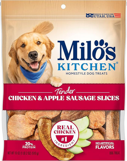 Milo’s Kitchen Chicken & Apple Sausage Slices Dog Treats, 18 Oz. Bag