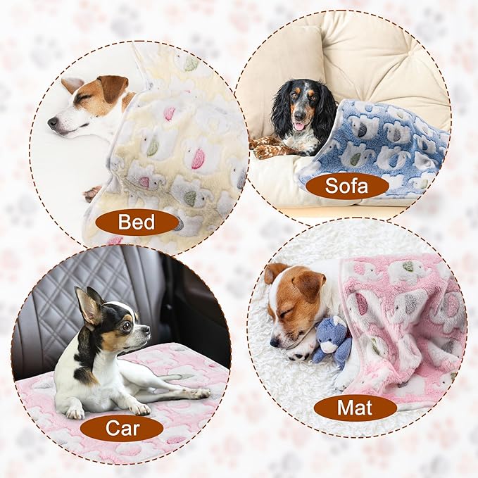 1 Pack 3 Blankets Super Soft Fluffy Premium Fleece Pet Blanket Flannel Paw Printed Throw for Dog Puppy Cat (Small 23x16'', Pink, Yellow, Blue)
