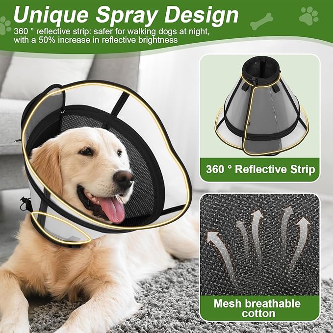 Cone for Dogs – Soft Elizabethan Collar for Large, Medium & Small Dogs | Post-Surgery Recovery, Anti-Licking, Adjustable & Lightweight Dog Cone Alternative (Black,XL)