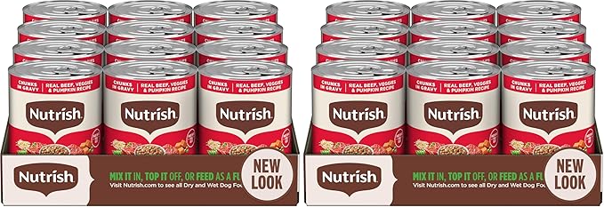 Nutrish Real Beef & Veggies Recipe Whole Health Blend Chunks in Gravy Wet Dog Food,13 oz. Can,Packaging May Vary (Rachael Ray),(Pack of 24)