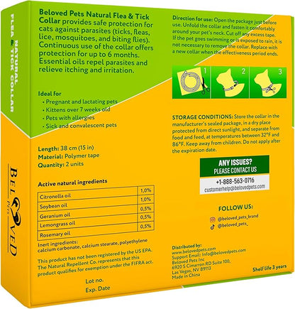 Natural Flea & Tick Collar for Cats - 12 Months Control of Best Prevention & Safe Treatment - Anti Fleas and Ticks Essential Oil Repellent (1 Count)