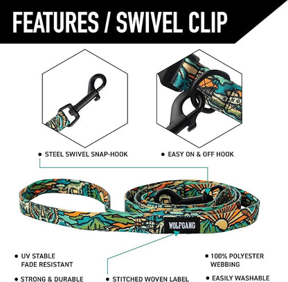 Wolfgang Heavy Duty Dog Leash, Pull-Tested for Walking & Training, WildWolf Print, Large